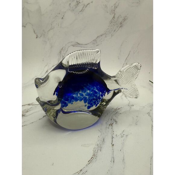 Murano Topical Fish Art Glass 7" Hand Blown Sculpture Sommerso Blue Fish - Picture 9 of 12